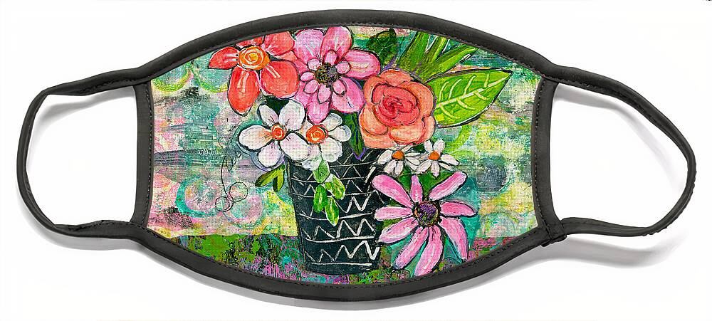 Flowers Face Mask featuring the painting Avery Daisy Flower by Blenda Studio