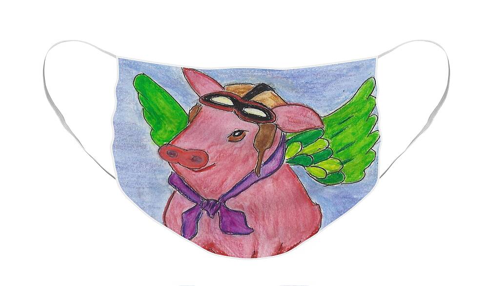 Pig Face Mask featuring the mixed media Aviator Pig by Ali Baucom