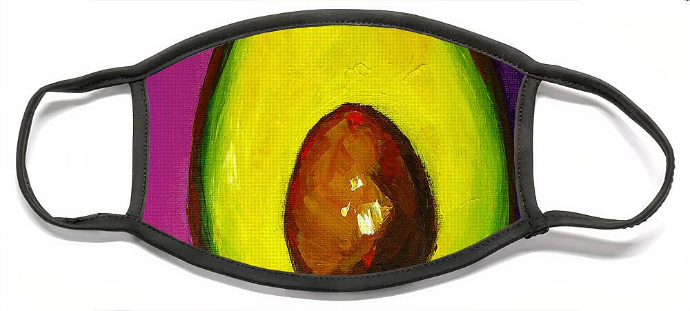 Modern Avocado Art Face Mask featuring the painting Avocado Modern Art, Kitchen Decor, purple Background by Patricia Awapara
