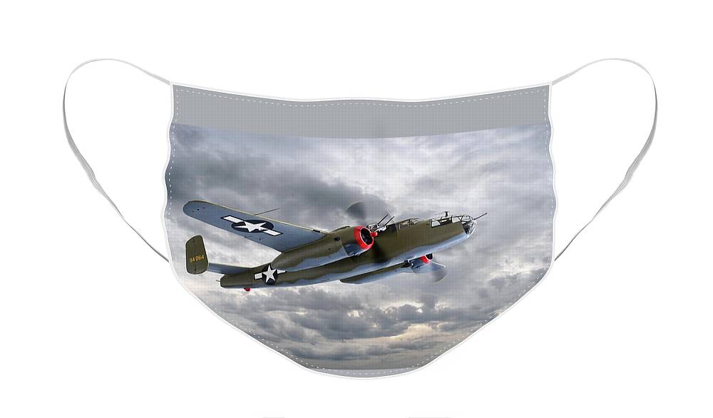 Aviation Face Mask featuring the photograph B-25 Mitchell Bomber by Gill Billington