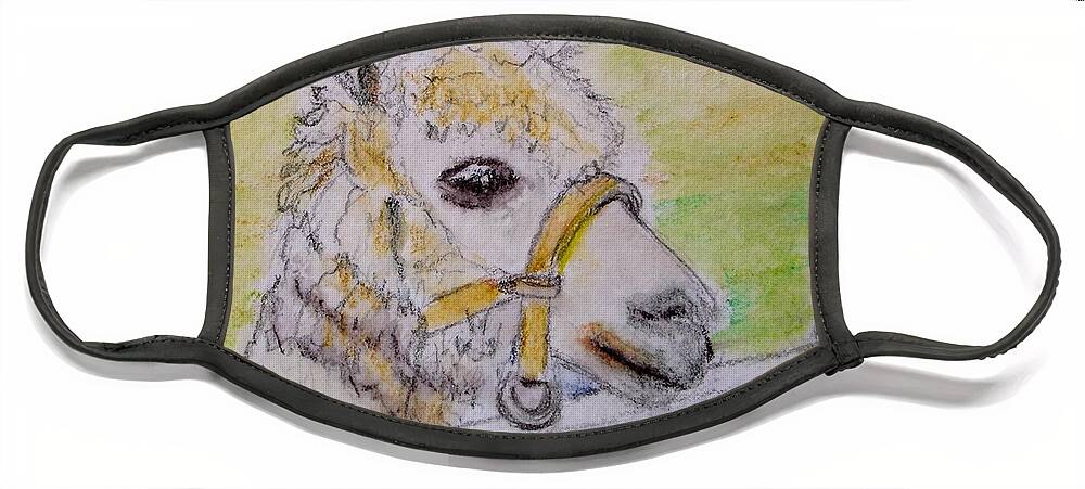 Baby Face Mask featuring the drawing Baby Llama by Lessandra Grimley