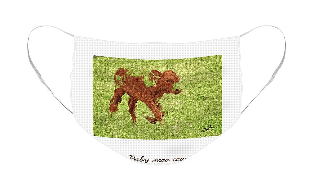 Animals Face Mask featuring the mixed media Baby Moo Cow by Francelle Theriot