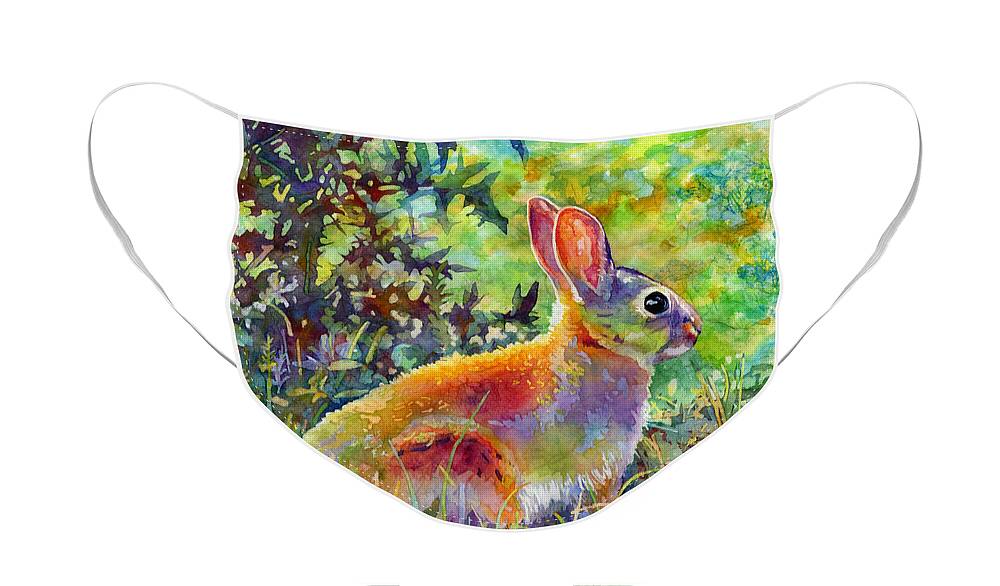Bunny Face Mask featuring the painting Backyard Bunny by Hailey E Herrera