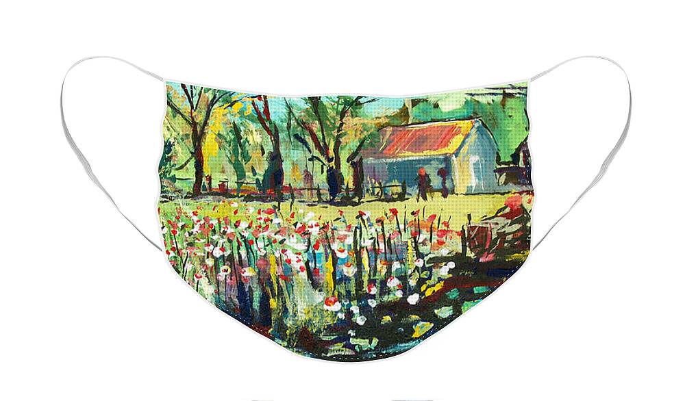  Face Mask featuring the painting Backyard Poppies by John Gholson