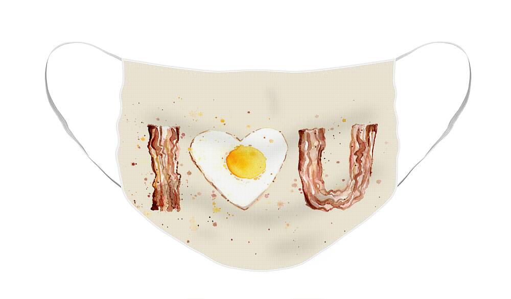 #faaAdWordsBest Face Mask featuring the painting Bacon and Egg I Heart You Watercolor by Olga Shvartsur