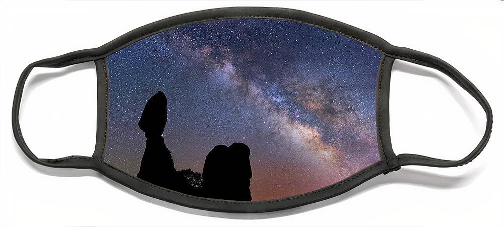 Arches National Park Face Mask featuring the photograph Balanced Rock Milky Way by Darren White