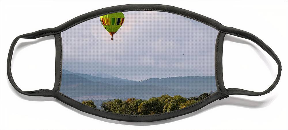 Hot Air Balloon Face Mask featuring the photograph Balloon Over Farmland by Catherine Avilez