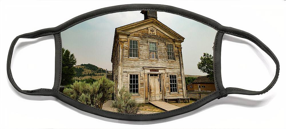 Bannack Face Mask featuring the photograph Bannack Montana Masonic Lodge and School House Two by Veronica Batterson