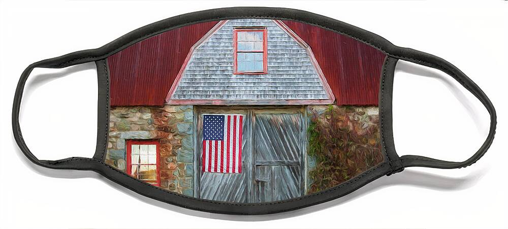 American Flag Face Mask featuring the photograph Bar Harbor Barn by Peggy Dietz