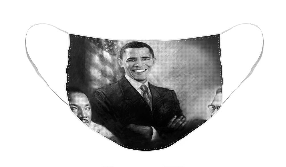 Barack Obama Face Mask featuring the pastel Barack Obama Martin Luther King Jr and Malcolm X by Ylli Haruni