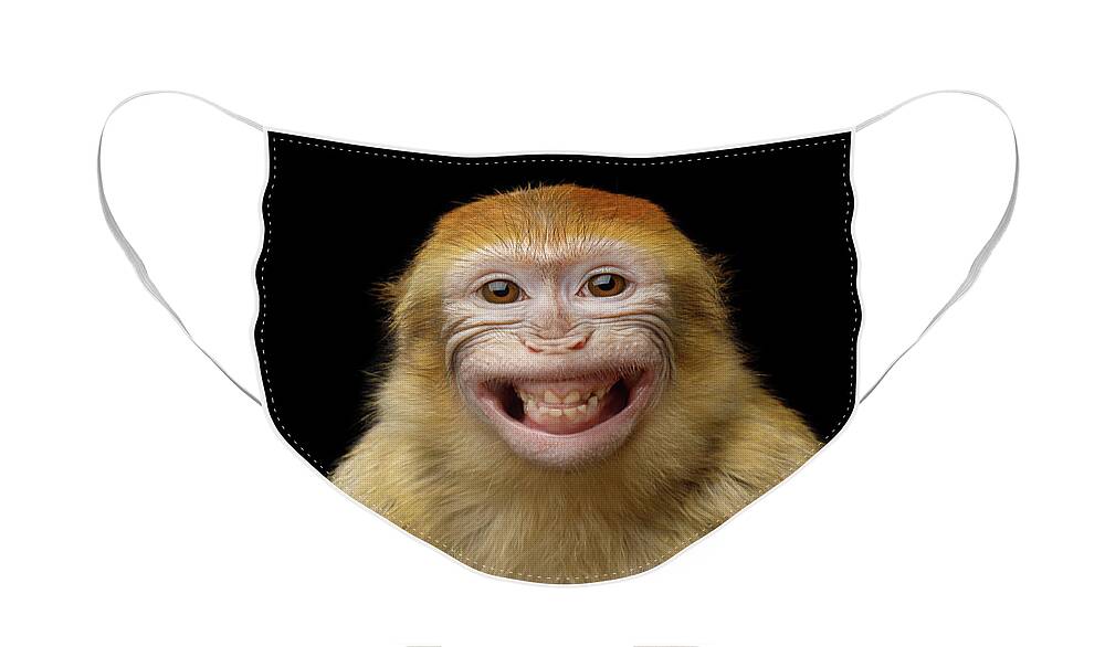Barbary Face Mask featuring the photograph Barbary macaque smiling by Sergey Taran