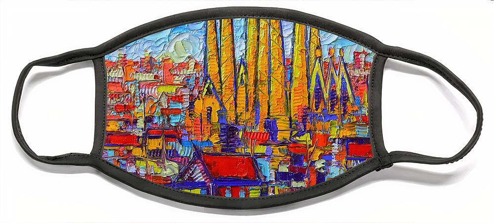 Barcelona Face Mask featuring the painting Barcelona Abstract Cityscape Sagrada Familia Modern Palette Knife Oil Painting By Ana Maria Edulescu by Ana Maria Edulescu