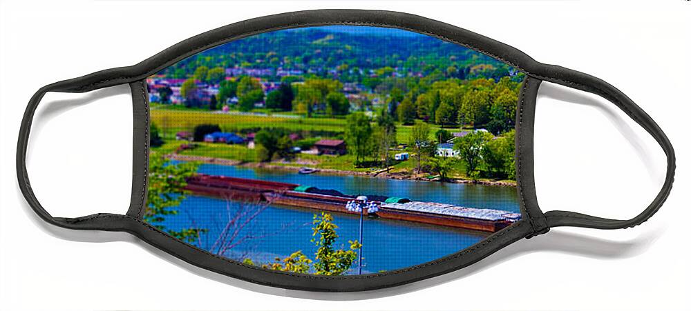 Movid Studios Face Mask featuring the photograph Barge on the Ohio River by Jonny D