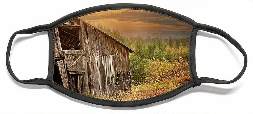 Old Barn Print Face Mask featuring the photograph Barn at Sunset Print by Gwen Gibson