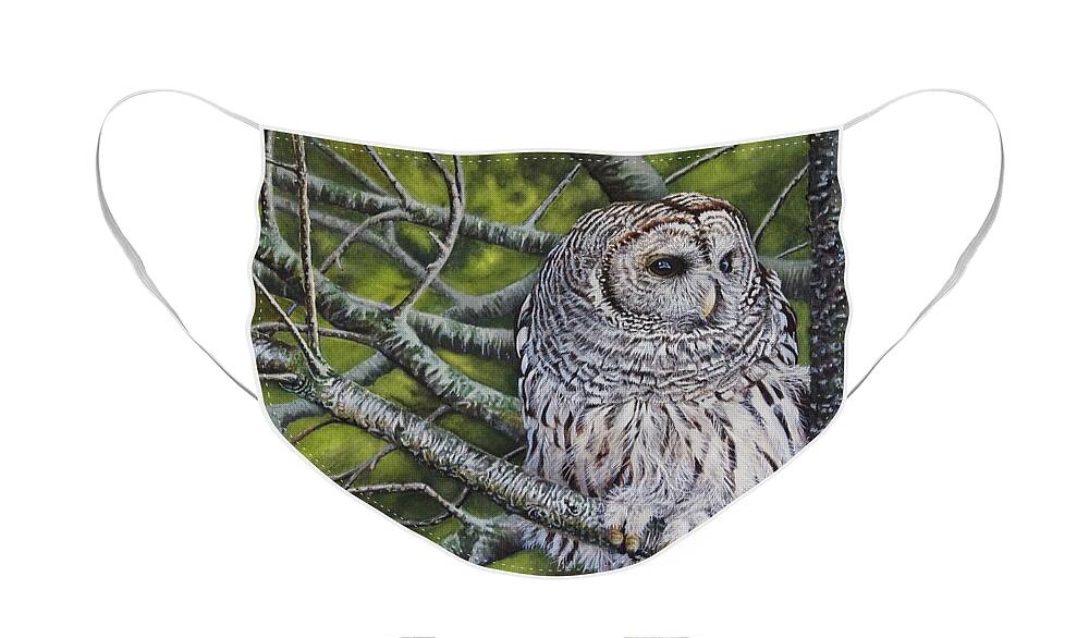 Owl Face Mask featuring the painting Barred Owl by Greg and Linda Halom