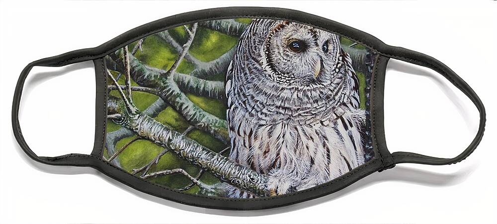 Owl Face Mask featuring the painting Barred Owl by Greg and Linda Halom