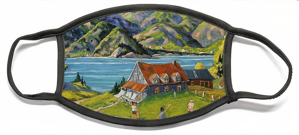 Landscape Scene Face Mask featuring the painting Baseball a la Charlevoix by Richard T Pranke