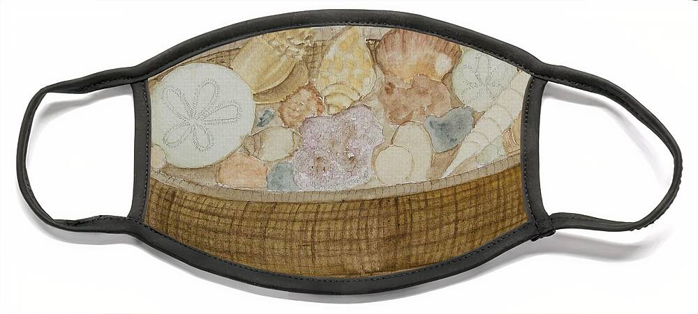 Sea Shells Face Mask featuring the painting Basket of Beach Memories by Susan Nielsen