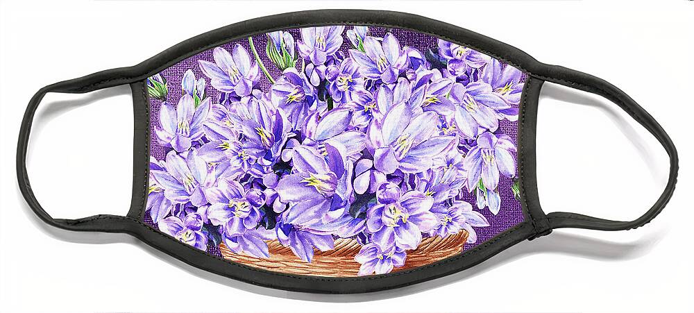 Purple Face Mask featuring the painting Basket With Purple Flowers by Irina Sztukowski