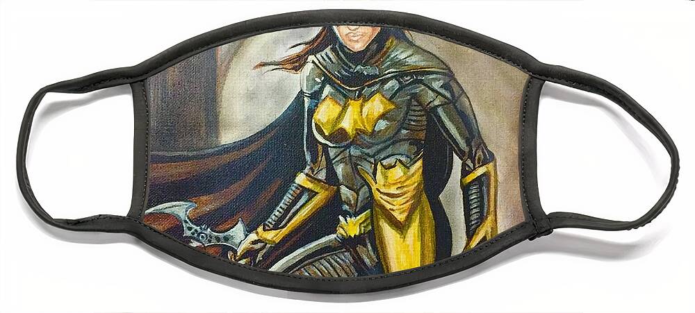 Batgirl Face Mask featuring the painting Bat Girl by Rene Lopez