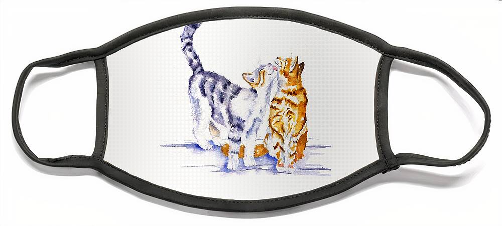 Cats Face Mask featuring the painting Cats - Be Cherished by Debra Hall