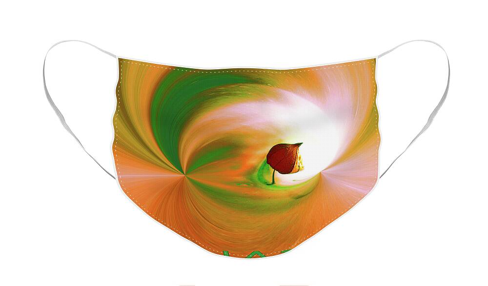 Be Happy Face Mask featuring the digital art Be Happy, green-orange with Physalis by Eva-Maria Di Bella