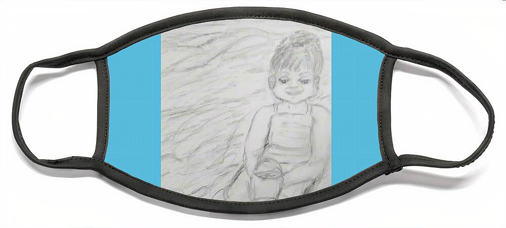 Children Face Mask featuring the drawing  Beach Baby by Suzanne Berthier