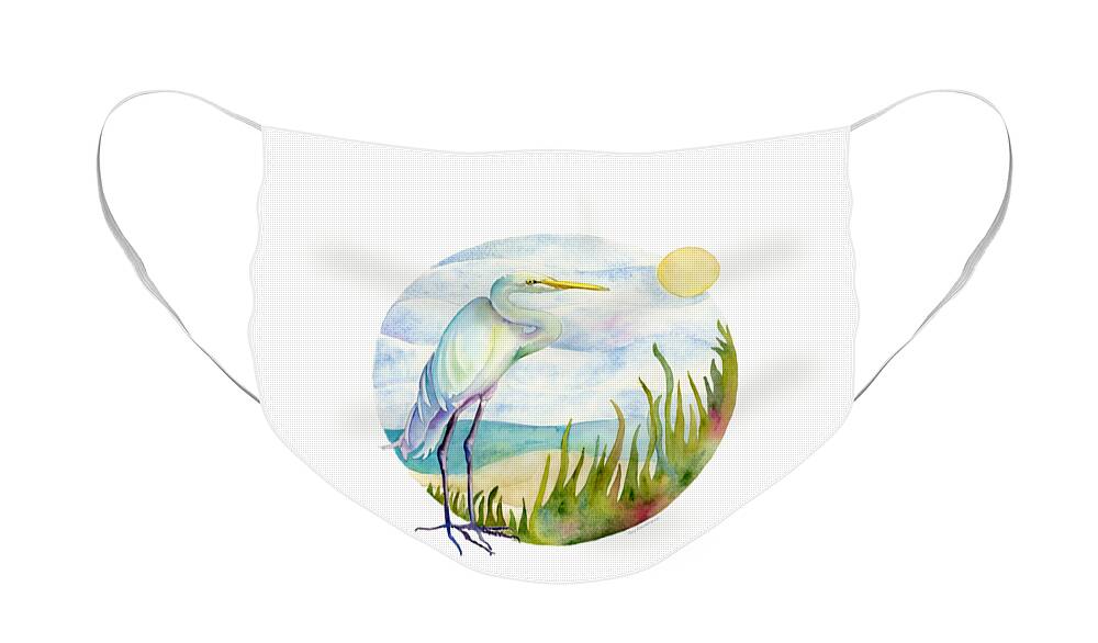 White Bird Face Mask featuring the painting Beach Heron by Amy Kirkpatrick