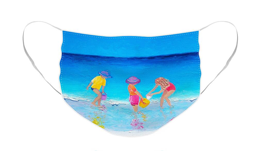 Beach Face Mask featuring the painting Beach Painting - Water Play by Jan Matson