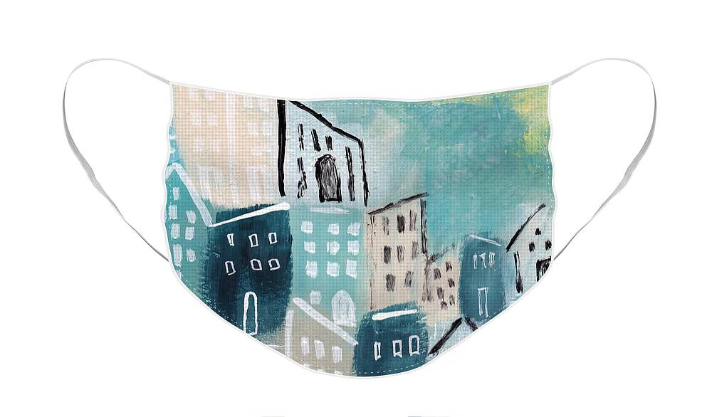 Town Face Mask featuring the painting Beach Town- Art by Linda Woods by Linda Woods