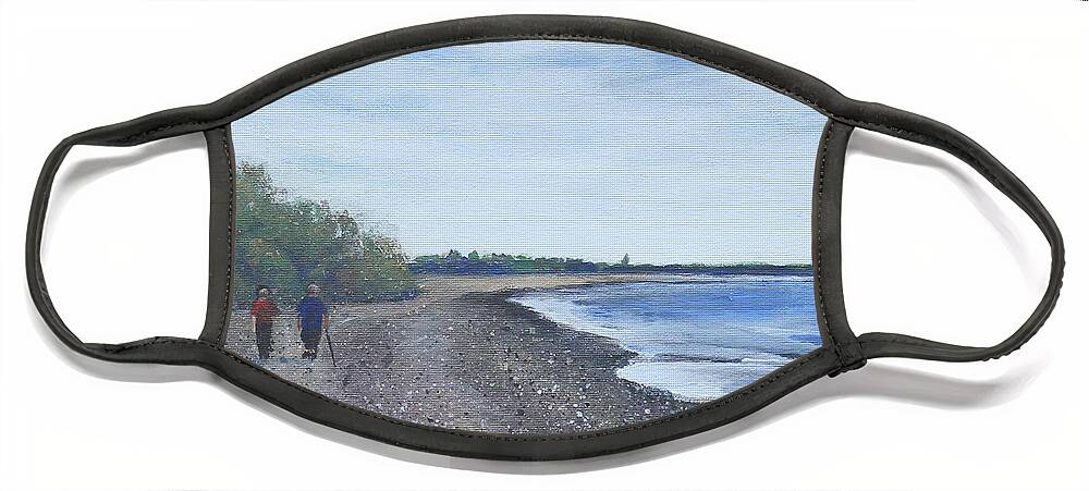 Beach Face Mask featuring the painting Beachcombers by Ruth Kamenev