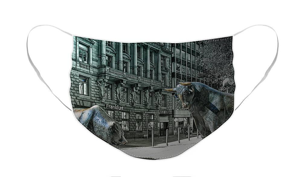 Frankfurt Face Mask featuring the photograph bear and bull Frankfurt by Joachim G Pinkawa