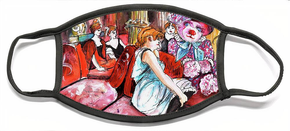 Truffle Mcfurry Face Mask featuring the painting Bearnadette In The Salon Rue Des Moulins In Paris by Miki De Goodaboom