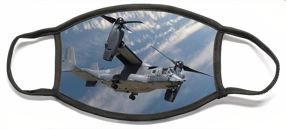 Osprey Face Mask featuring the photograph Bell Boeing Osprey V-22 helicopter close up view flying by Simon Bratt