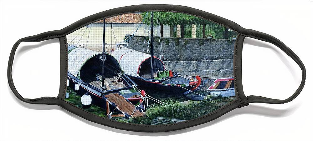 Bellagio Face Mask featuring the painting Bellagio Boats by Bonnie Peacher