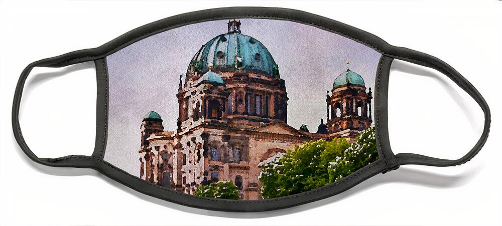 Berlin Cathedral Face Mask featuring the photograph Berlin Cathedral Faux Watercolor by Endre Balogh