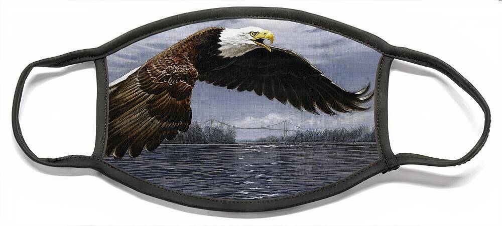Bald Eagle Face Mask featuring the painting Between Nations by Richard De Wolfe
