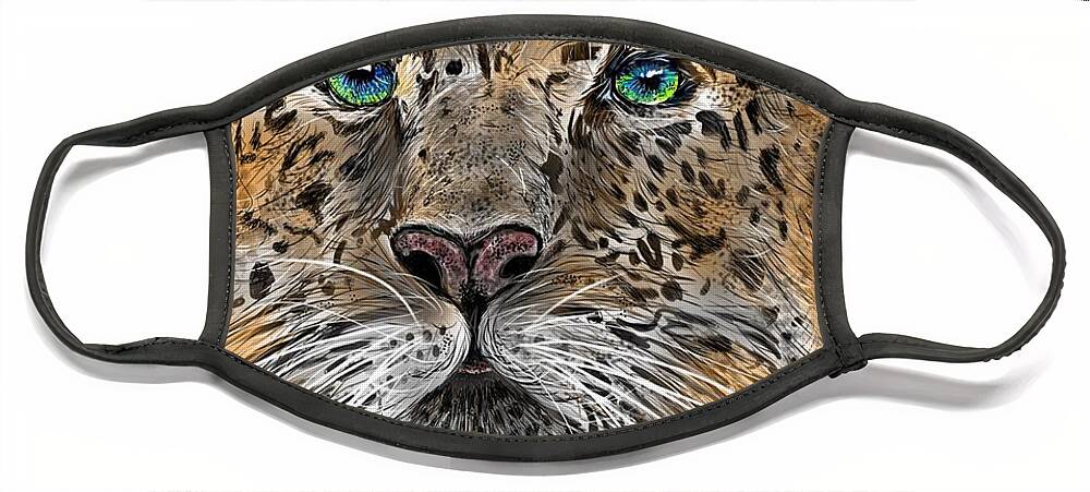 Leopard Face Mask featuring the digital art Big Cat by Darren Cannell