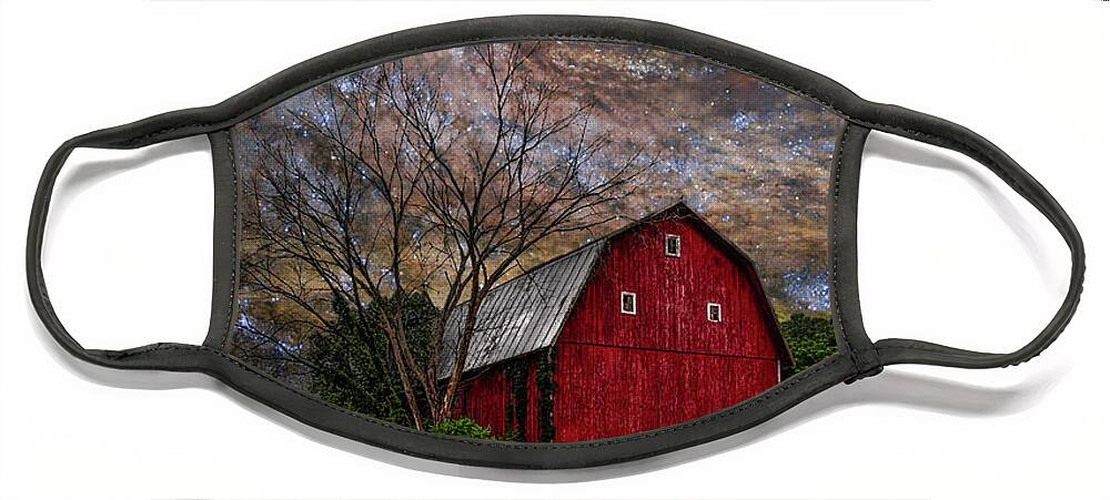Appalachia Face Mask featuring the photograph Big Red Barn Under Full Solar Eclipse by Debra and Dave Vanderlaan
