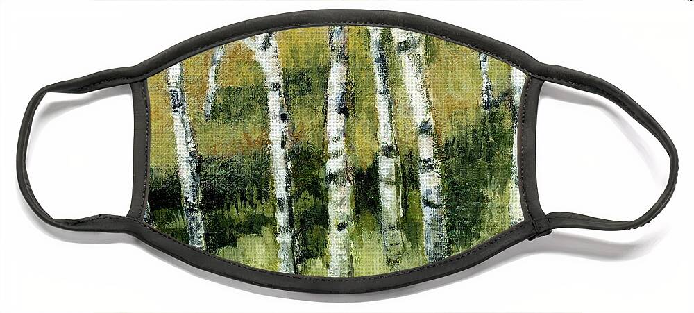 Trees Face Mask featuring the painting Birches on a Hill by Michelle Calkins