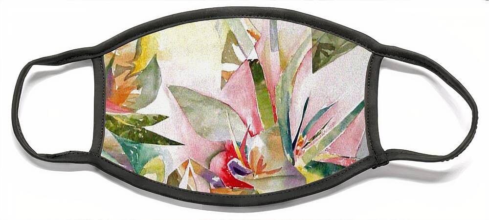 Flowers Face Mask featuring the painting Birds of Paradise by Mafalda Cento