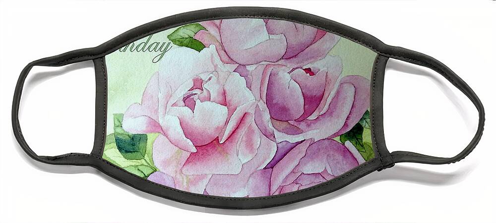 Roses Peonies Face Mask featuring the painting Birthday Peonies by Laurel Best
