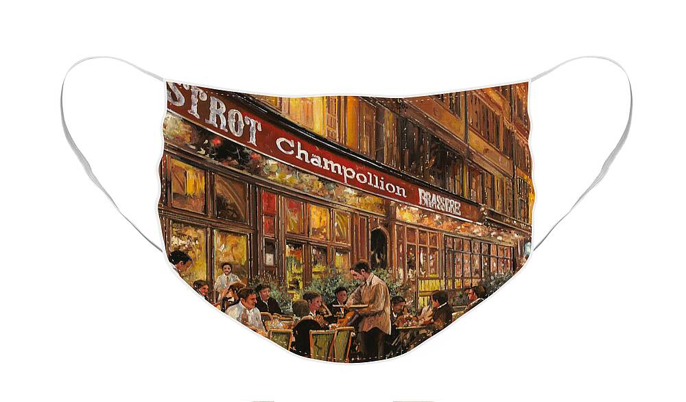 Street Scene Face Mask featuring the painting Bistrot Champollion di notte by Guido Borelli
