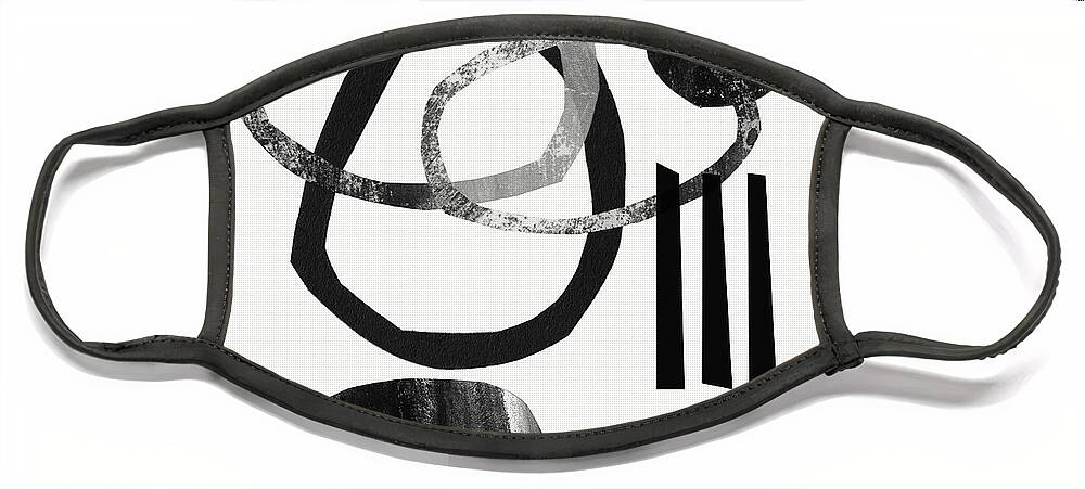 Black And White Abstract Face Mask featuring the mixed media Black and White- Abstract Art by Linda Woods