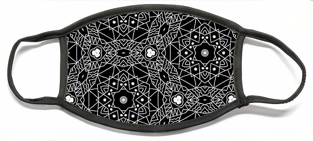 Black Face Mask featuring the digital art Black and White Boho Pattern 3- Art by Linda Woods by Linda Woods