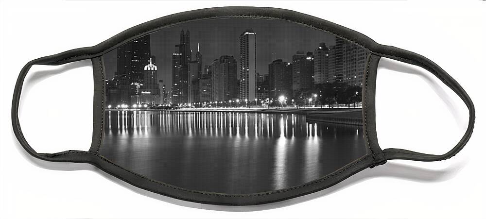 Chicago Face Mask featuring the photograph Black and White Chicago skyline at night by Sven Brogren
