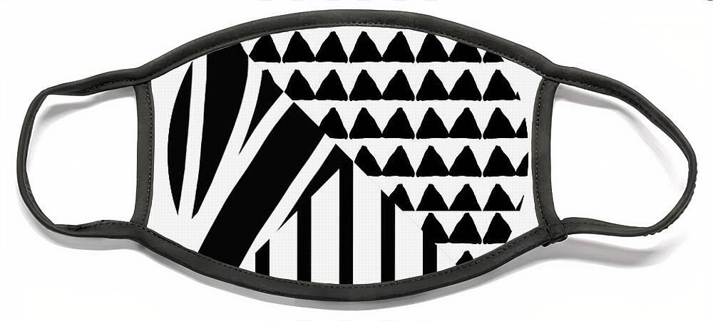 Round Face Mask featuring the digital art Black and White Patchwork Pattern Ball- Art by Linda Woods by Linda Woods