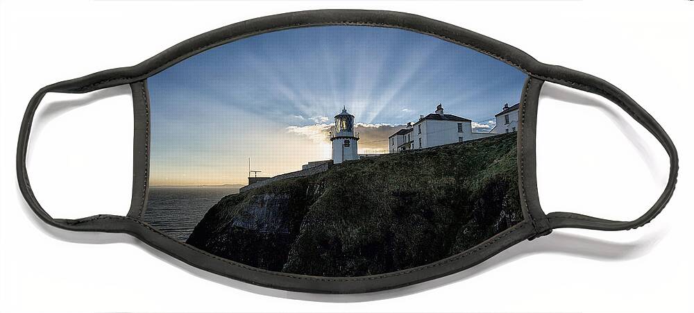 Lighthouse Face Mask featuring the photograph Blackhead Lighthouse Sunset by Nigel R Bell