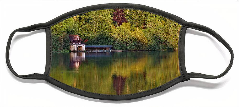 Blenheim Palace Face Mask featuring the photograph Blenheim Palace Boathouse 2 by Jeremy Hayden