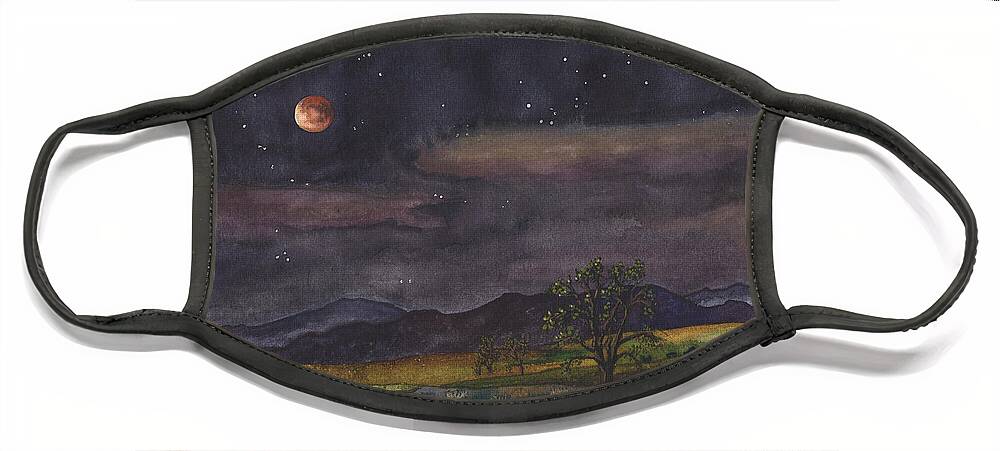 Blood Moon Painting Face Mask featuring the painting Blood Moon Over Boulder by Anne Gifford